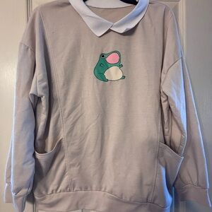 Charming Frog Graphic Sweatshirt with Collar